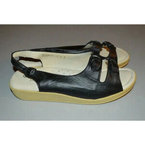 Clinic Lites Black Cove Leather Sandals Size 6.5 W Wide (*)